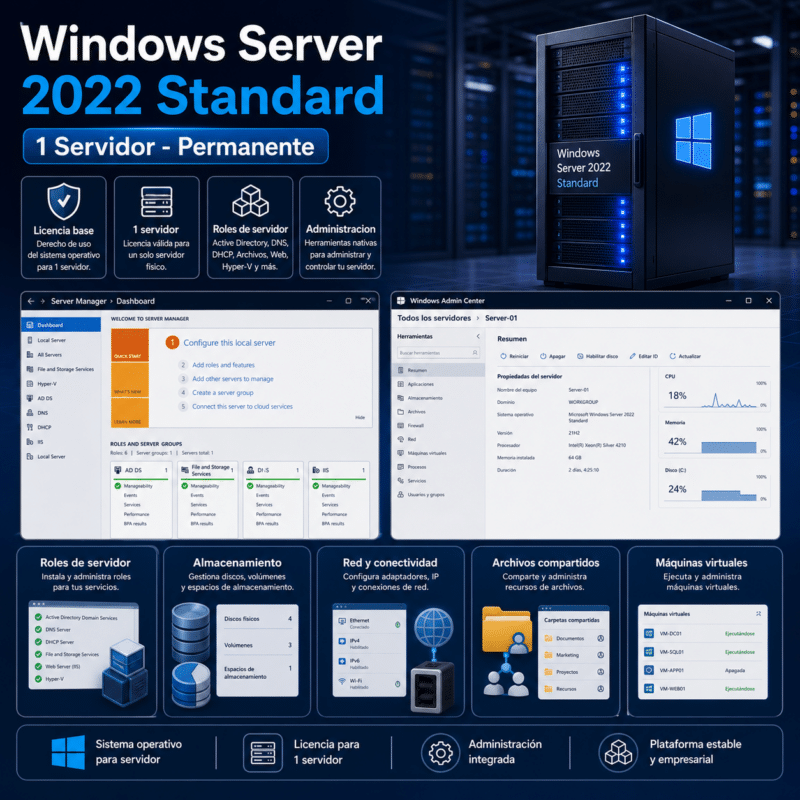 Windows Server 2022 Standard - 1 Servidor - Permanente - Hero galeria