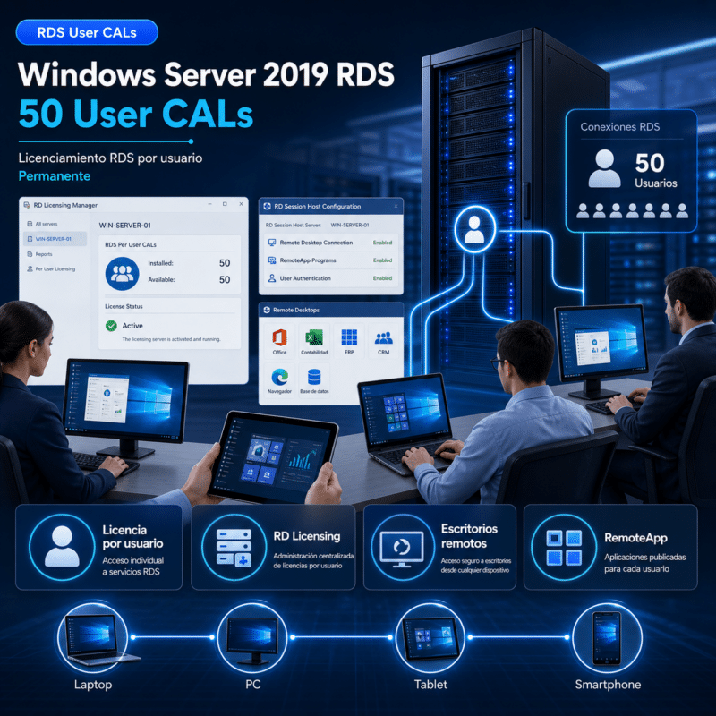Windows Server 2019 RDS - 50 User CALs - Permanente - Hero galeria