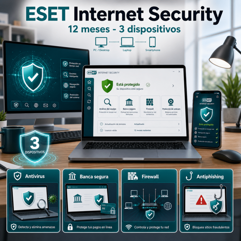 ESET Internet Security - 12 Meses - 3 Dispositivos - Licencia - Hero galeria