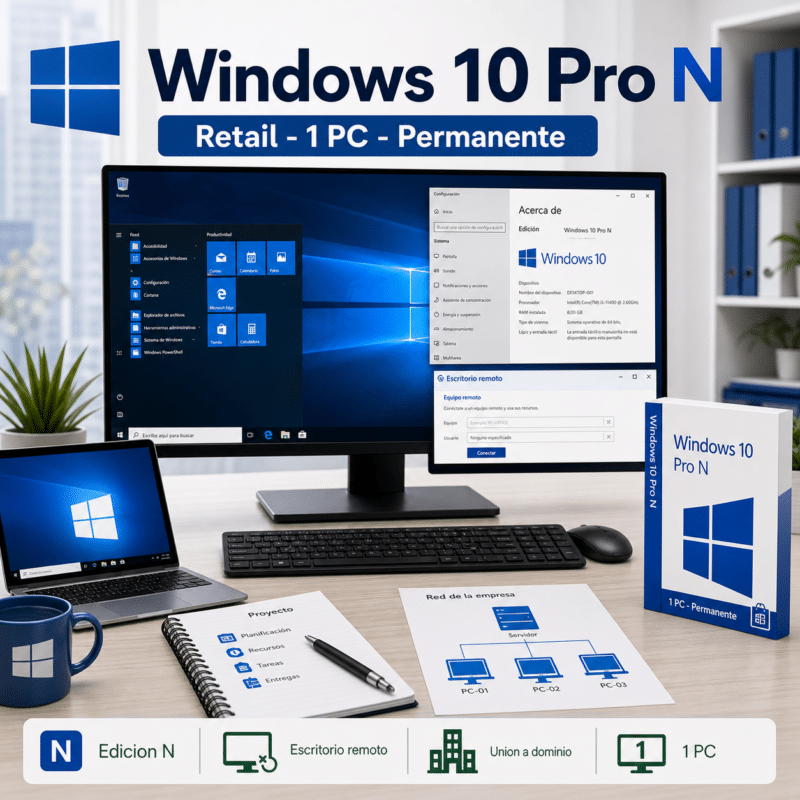 Windows 10 Pro N Retail - 1 PC - Permanente - Hero galeria