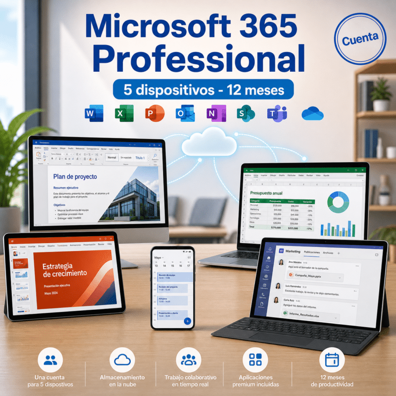 Microsoft 365 Professional - 12 Meses - 5 Dispositivos (Cuenta) - Hero galeria