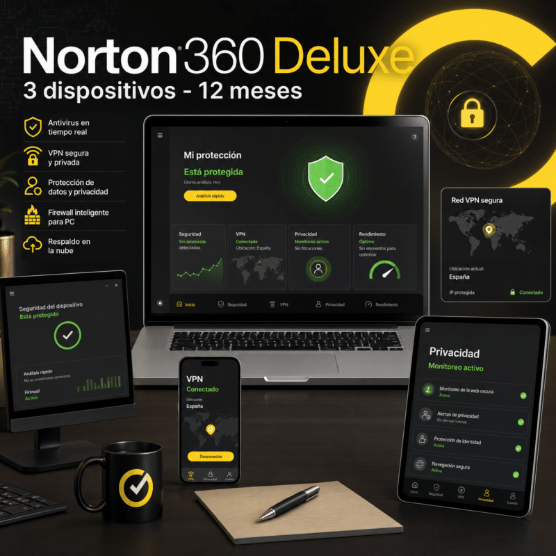 Norton 360 Deluxe - Antivirus + VPN - 3 Dispositivos - 12 Meses - Hero galeria