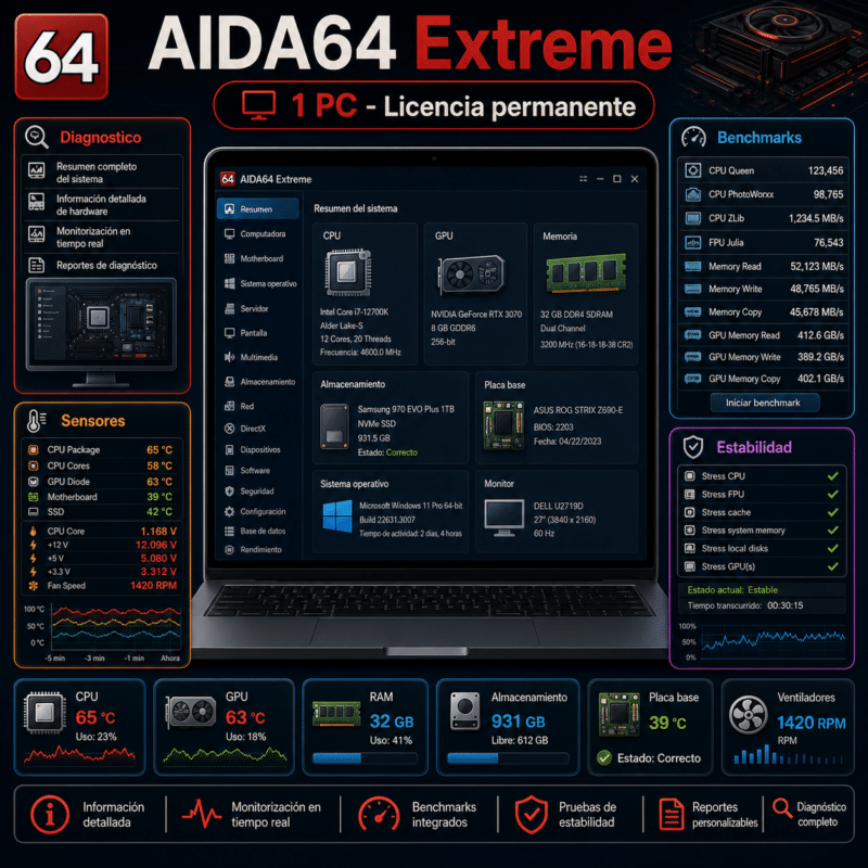 AIDA64 Extreme - 1 PC - Licencia Digital Permanente - Hero galeria