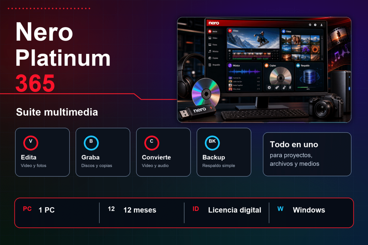 Nero Platinum 365 – 1 PC – Licencia Digital 1 Año