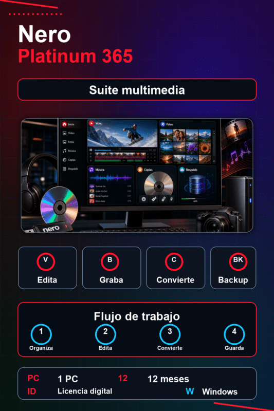 Nero Platinum 365 – 1 PC – Licencia Digital 1 Año
