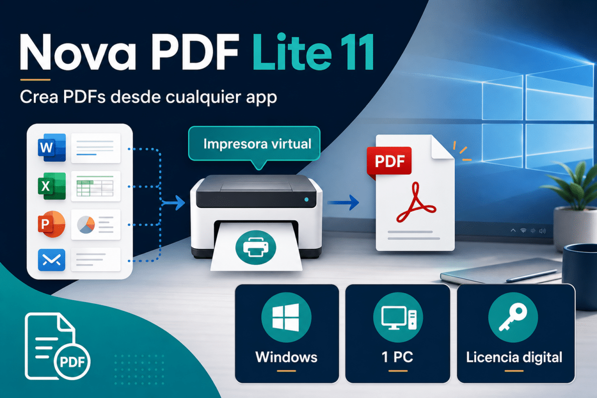 Infografia horizontal de Nova PDF Lite 11 para crear PDFs en Windows