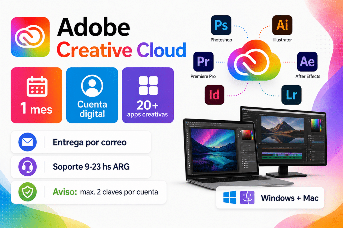 Adobe Creative Cloud 1 mes cuenta digital con 20 apps creativas