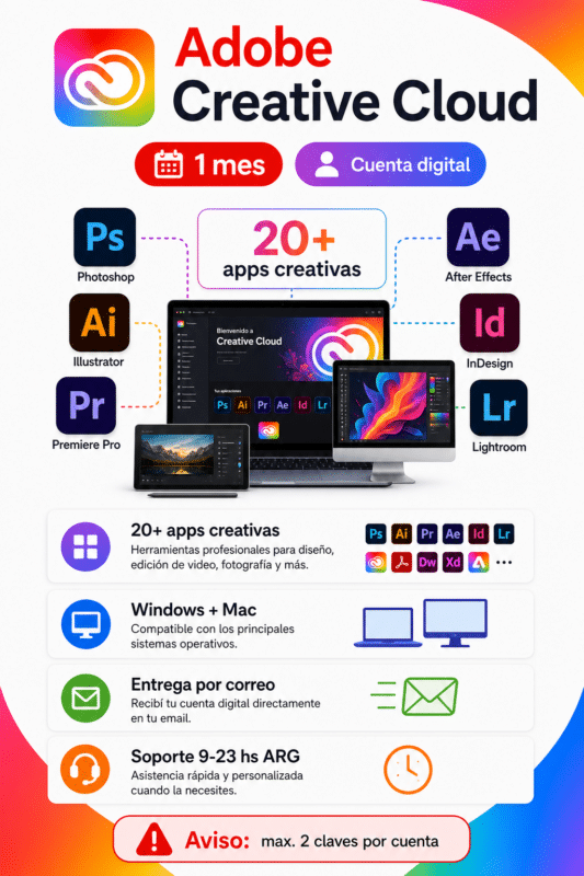 Adobe Creative Cloud 1 mes cuenta digital mobile
