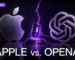 Ilustración editorial del enfrentamiento legal entre Apple y OpenAI por secretos comerciales