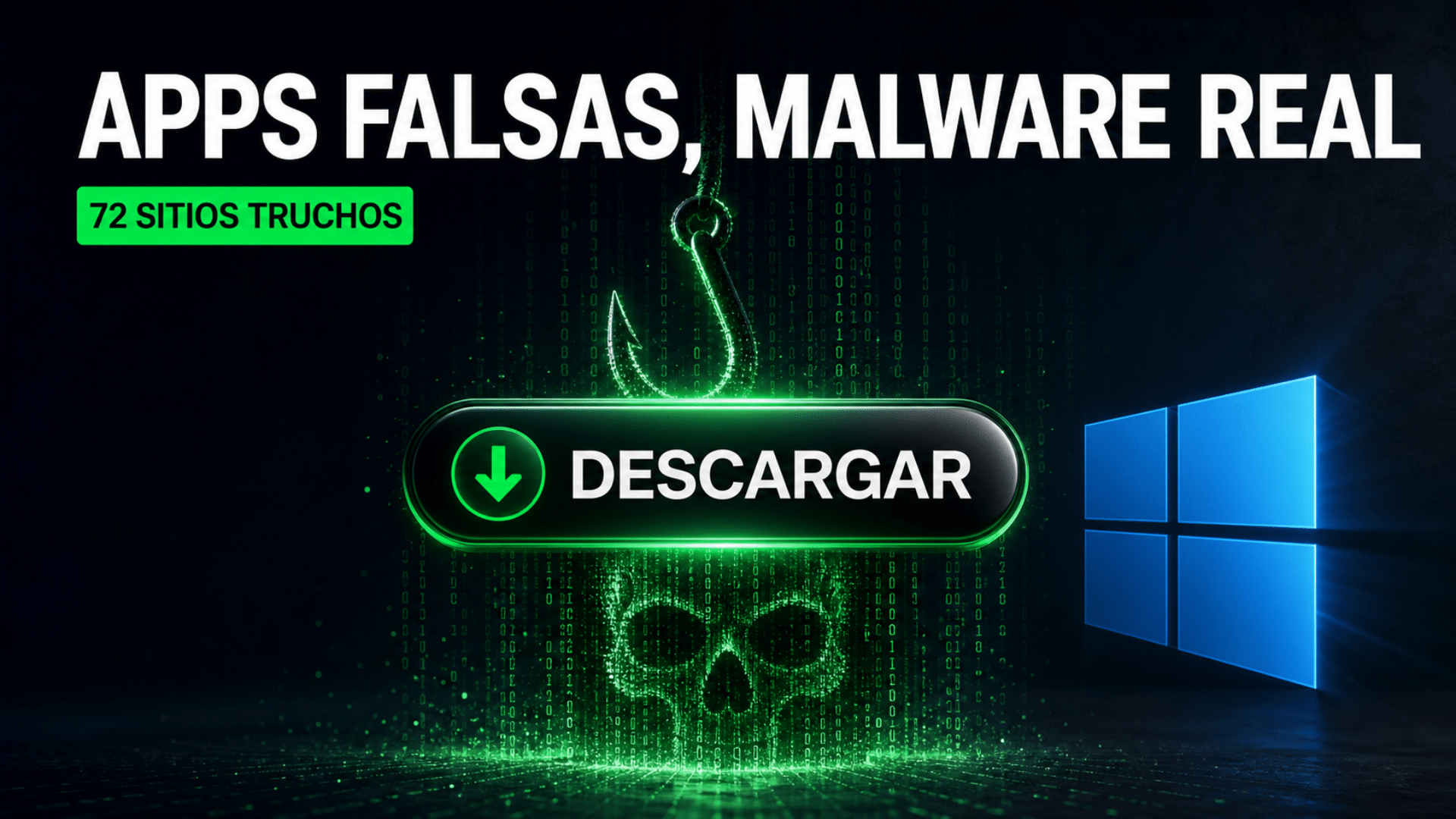 Ilustración editorial: sitios truchos que imitan apps de Windows para colar malware