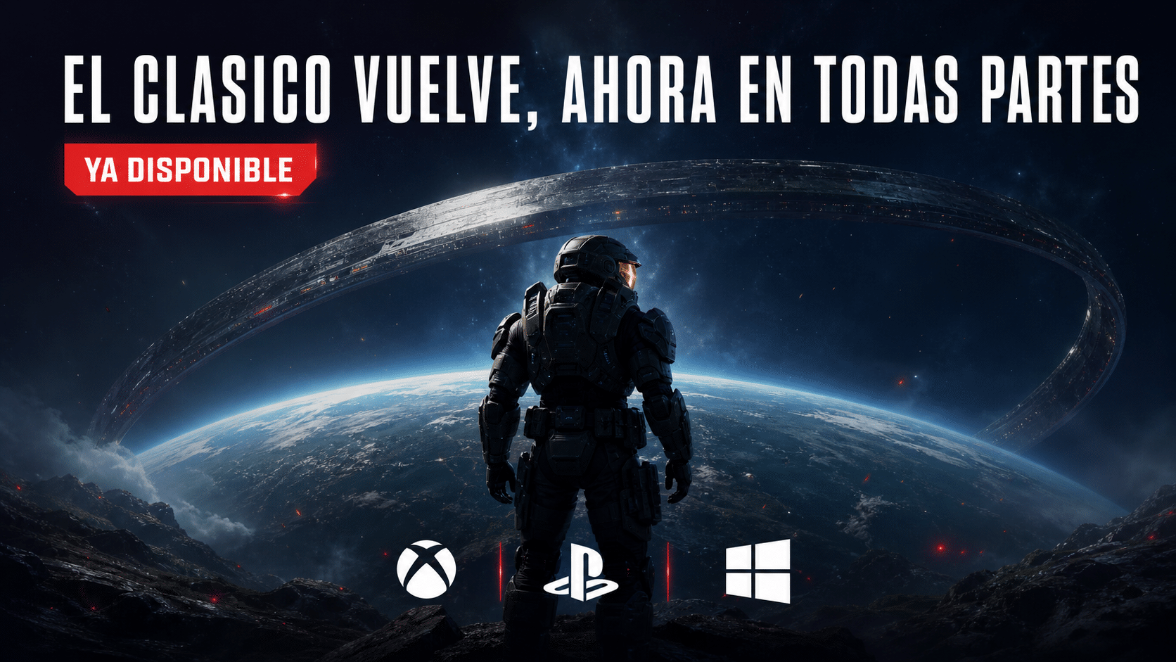 Arte editorial del lanzamiento de Halo: Campaign Evolved en PC, Xbox y PlayStation 5
