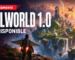 Ilustración editorial del lanzamiento de la versión final de Palworld con sus criaturas y la isla flotante del cielo