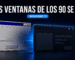 Arte editorial sobre la interfaz de Windows renovándose por capas de distintas épocas