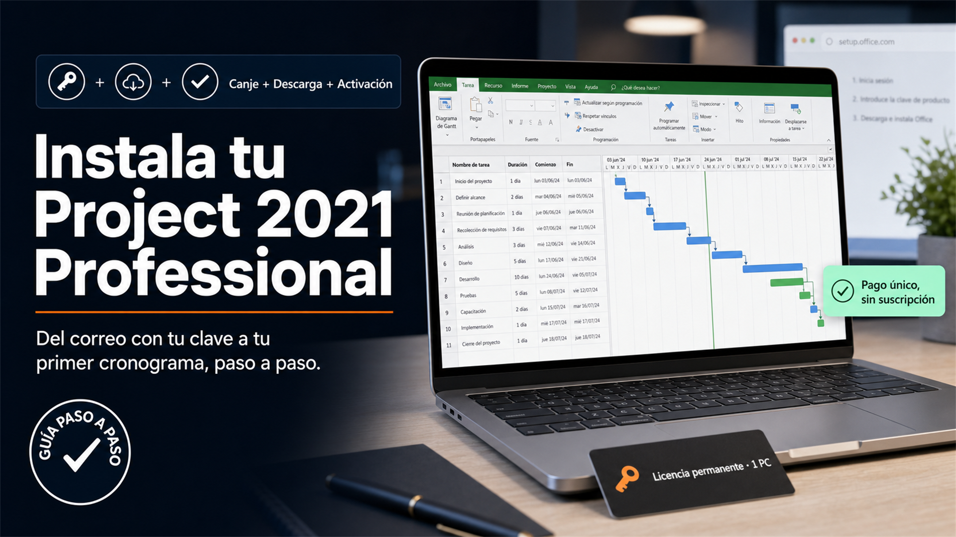 Guía para canjear, instalar y activar Microsoft Project 2021 Professional en español