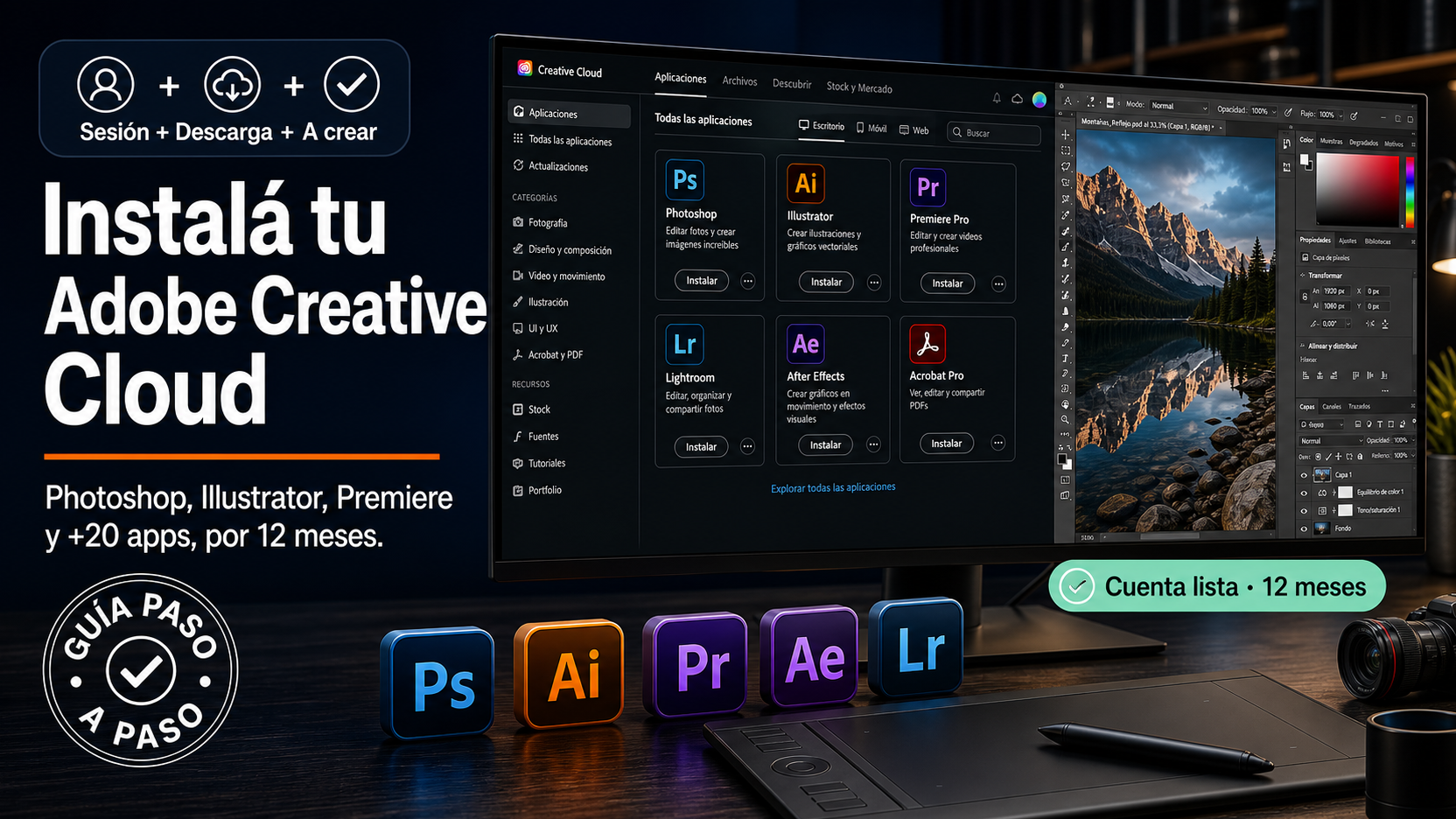 Guía para instalar y usar Adobe Creative Cloud con Photoshop, Illustrator y Premiere