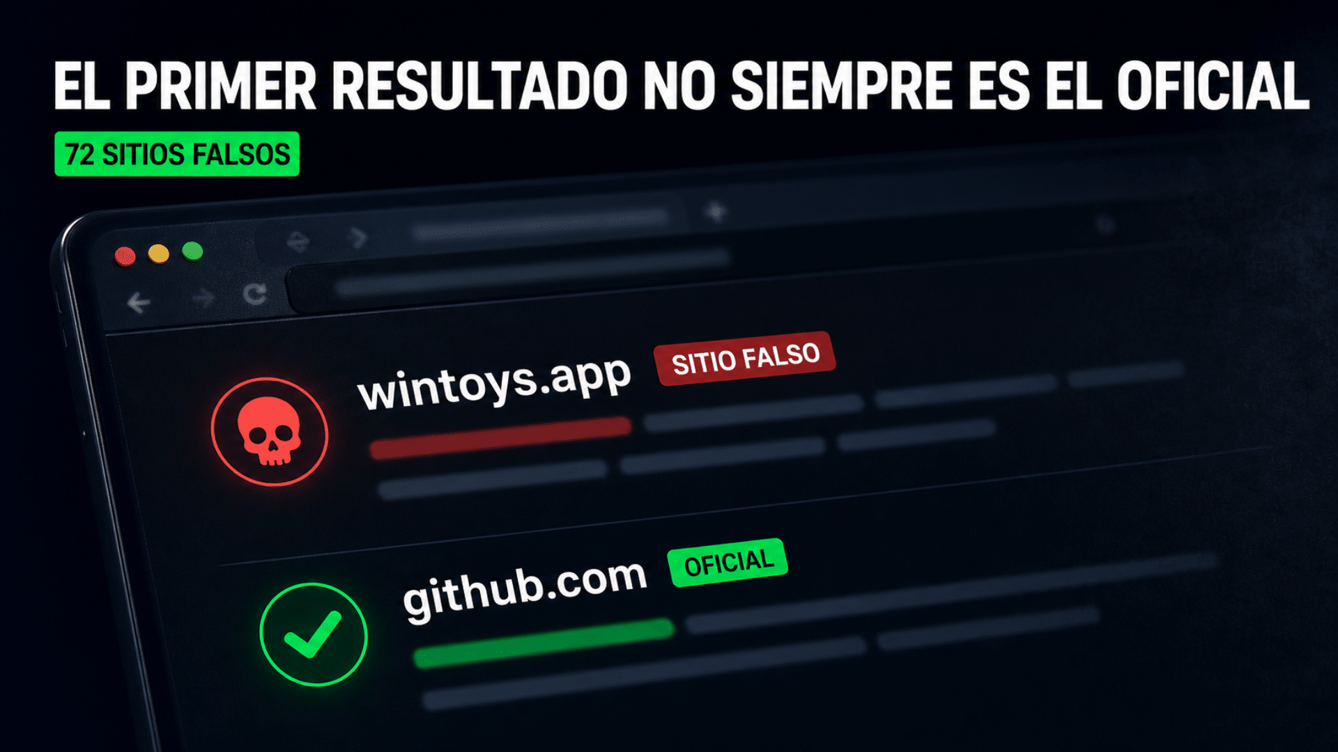 Apps falsas de Windows con malware: resultado de búsqueda trucho que aparece antes que el sitio oficial
