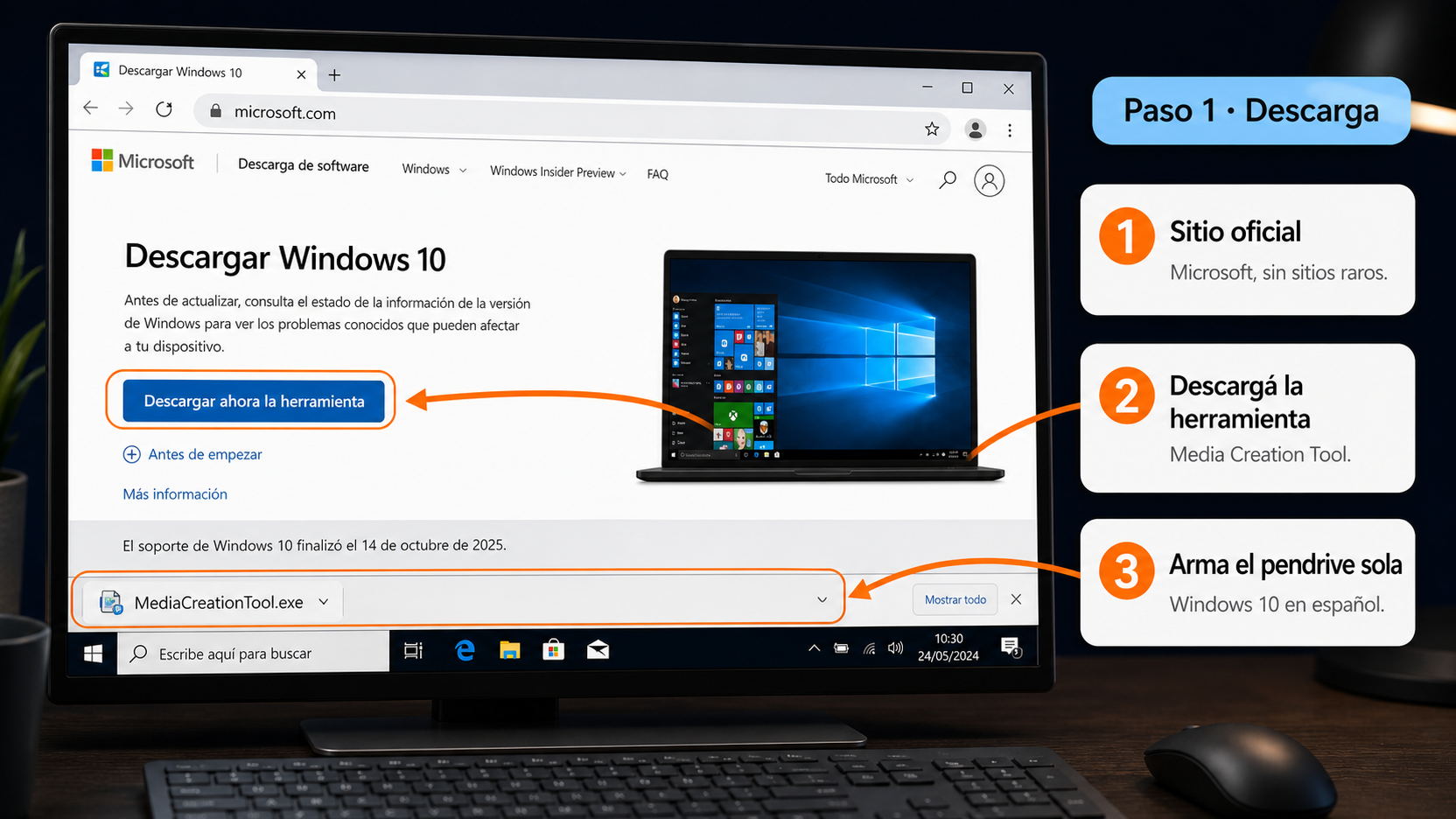 Página oficial de descarga de Windows 10 de Microsoft con la Media Creation Tool