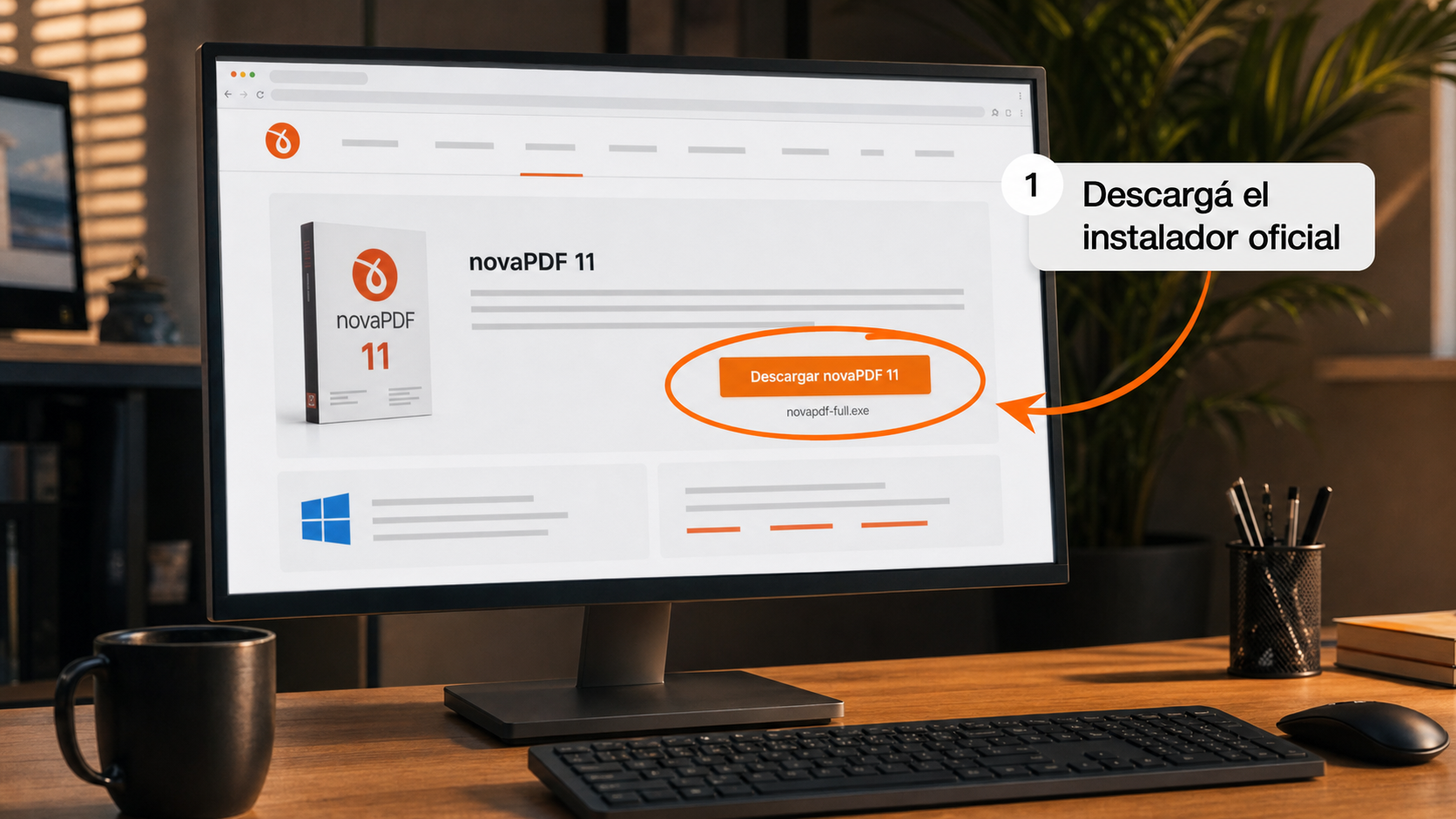 Página oficial de descarga de novaPDF 11 con el botón de descarga del instalador