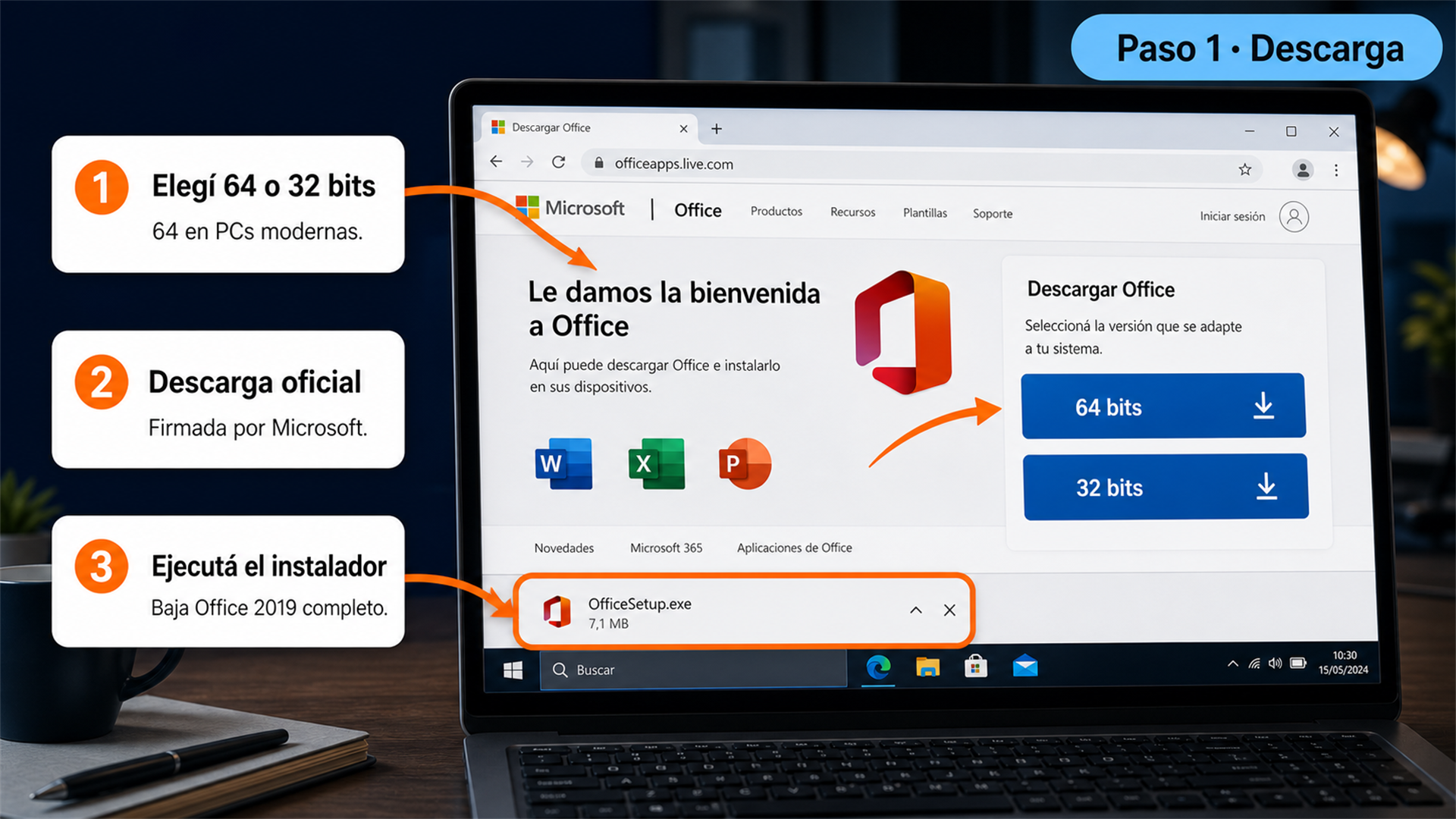 Descarga del instalador oficial de Office 2019 Professional Plus desde Microsoft