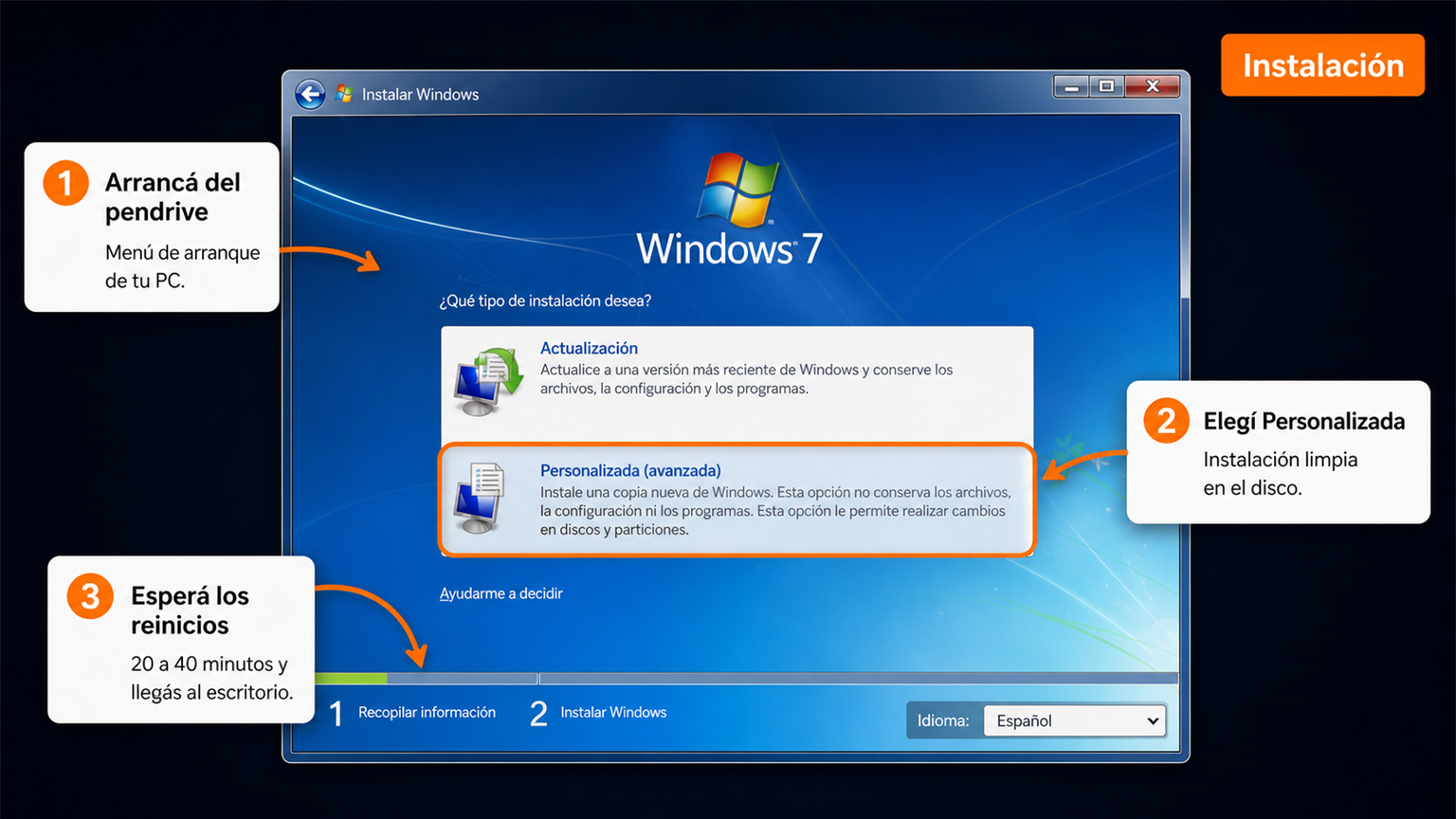 Instalación de Windows 7 Home Premium en español paso a paso