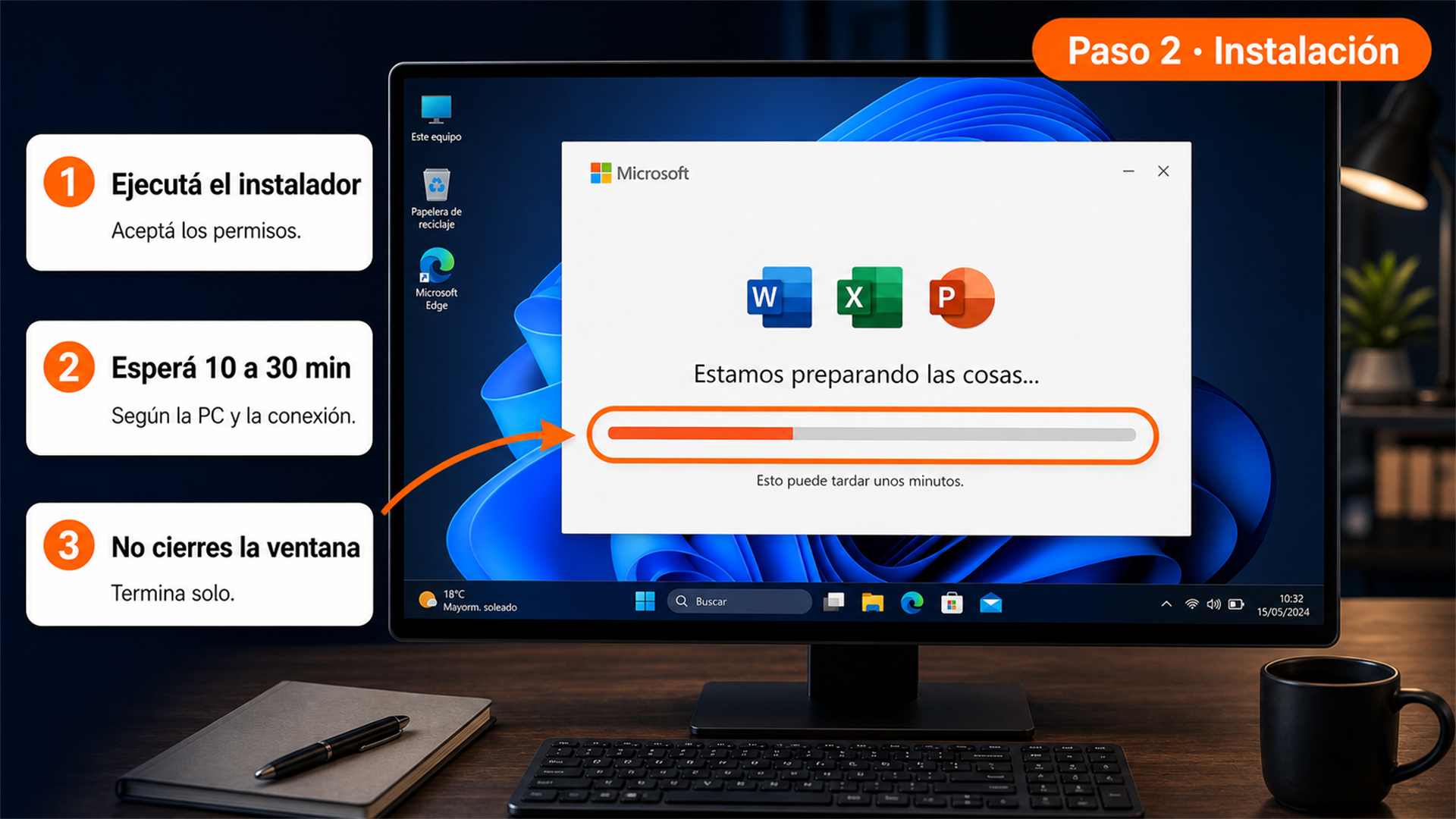 Instalación de Office 2019 Professional Plus en curso en Windows