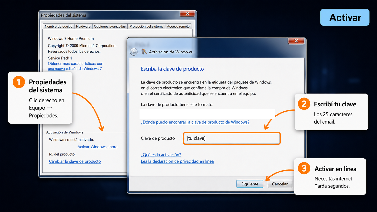 Activar Windows 7 Home Premium con clave de producto