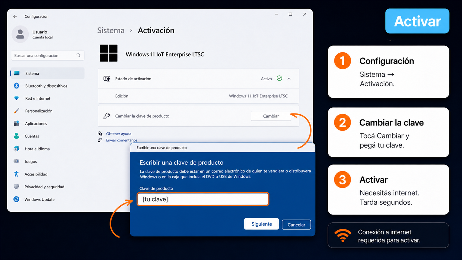 Activar Windows 11 IoT Enterprise LTSC 2024 con la clave de producto desde Configuración