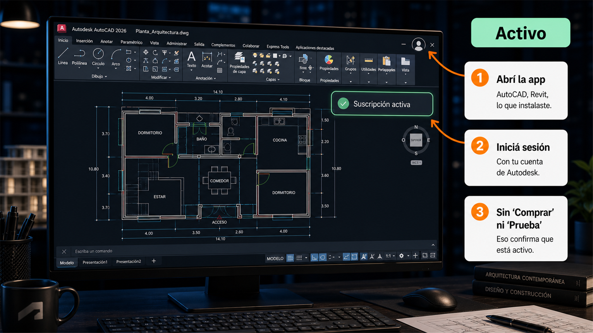 App de Autodesk abierta y activada tras iniciar sesión con la cuenta