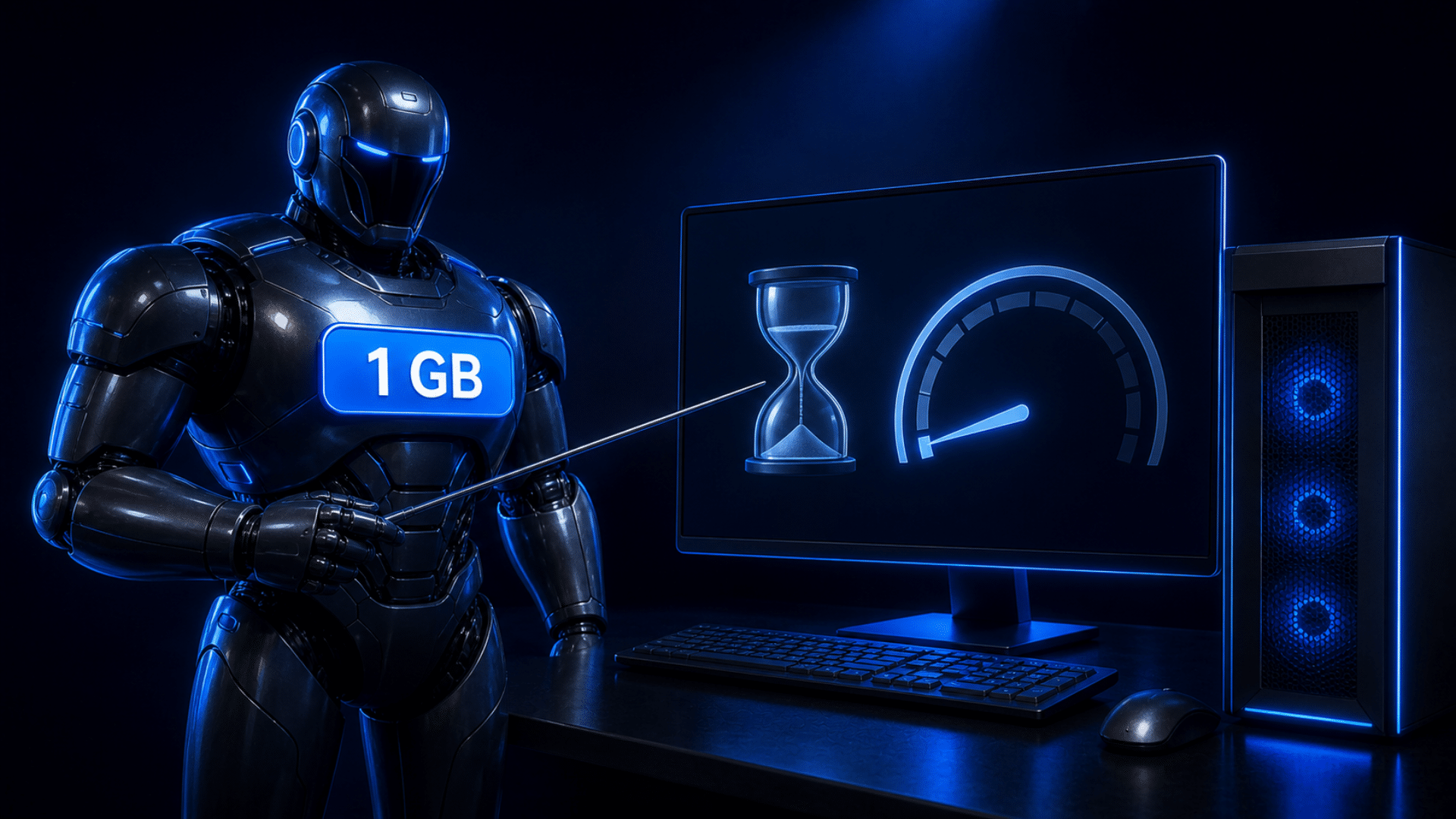 Ilustración de un asistente pesado diagnosticando una computadora lenta