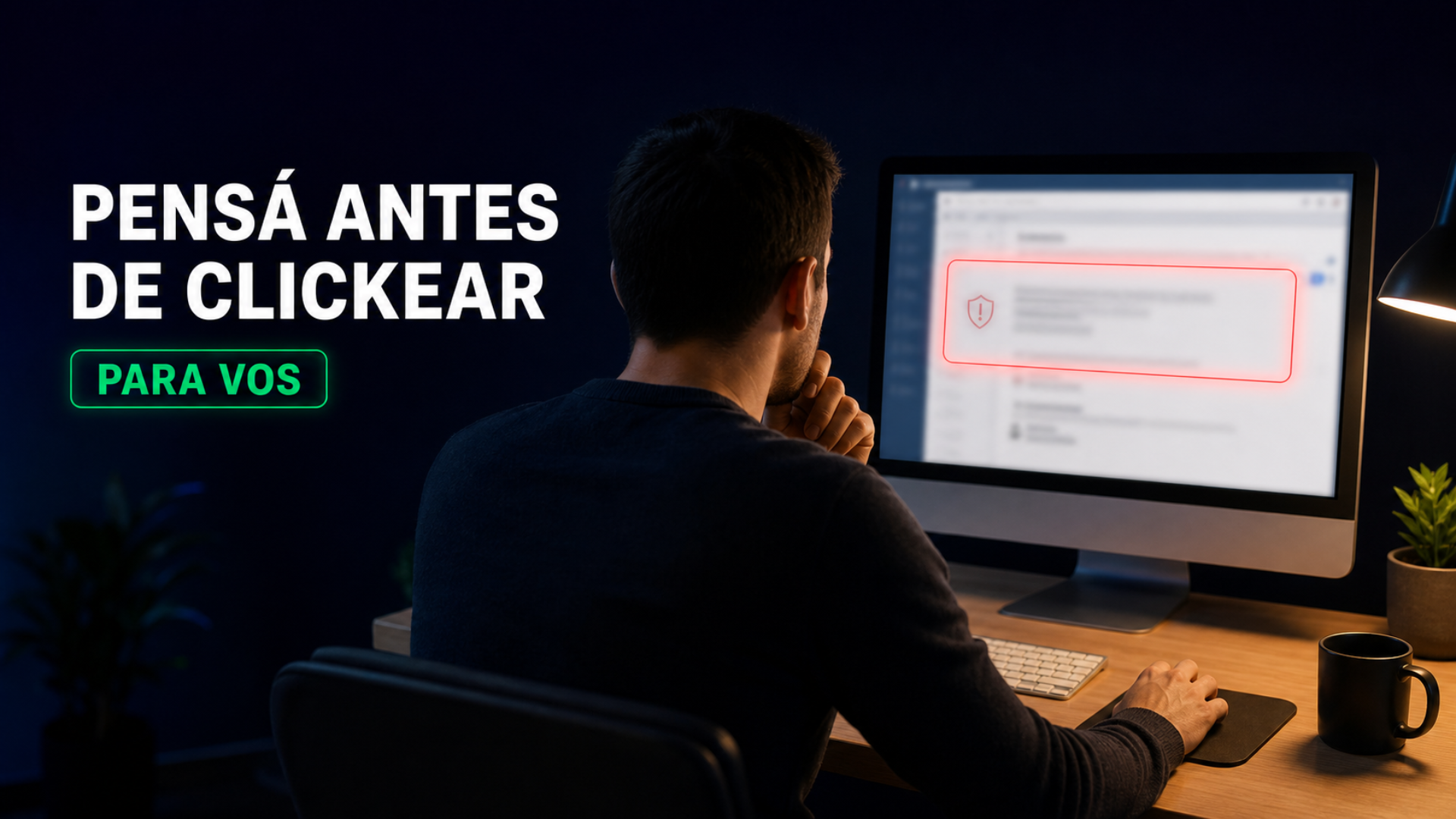 Persona revisando un correo sospechoso en su computadora con actitud de precaución
