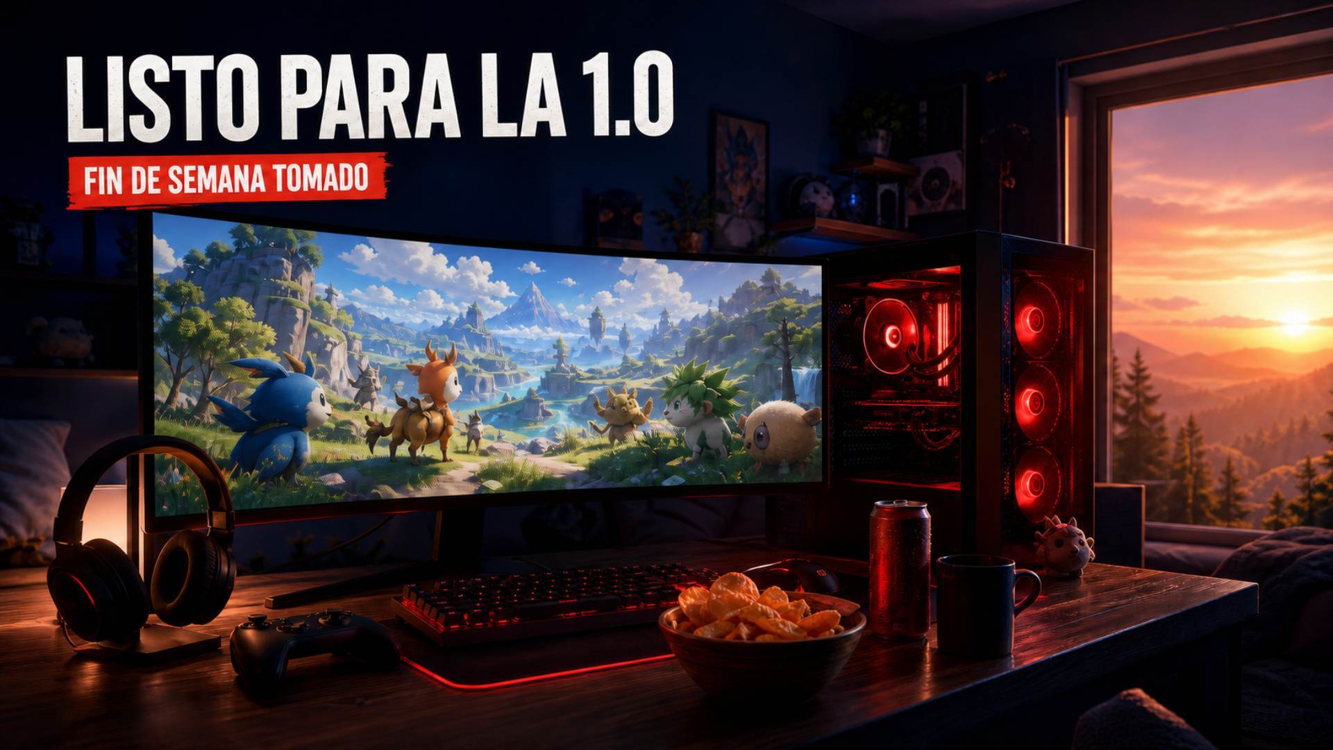 Setup gamer listo para jugar la versión completa de Palworld en PC