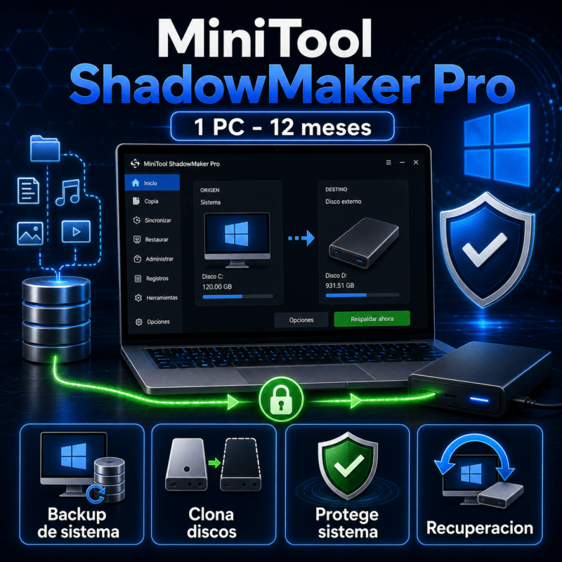 MiniTool ShadowMaker Pro para backup, clonacion y recuperacion en Windows