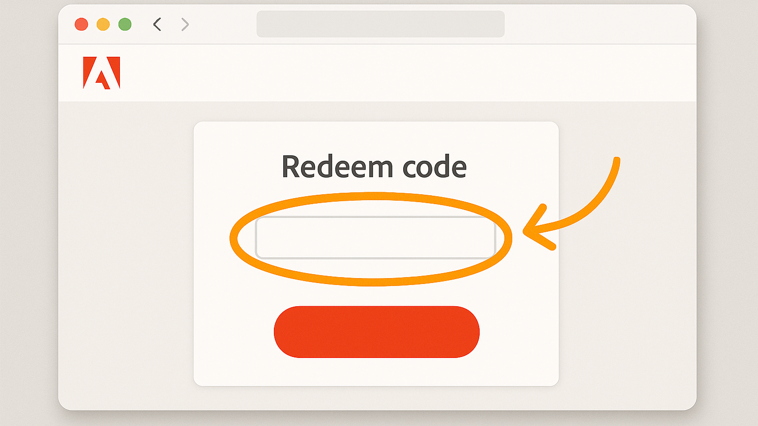 Pantalla de redeem.adobe.com con el campo para canjear el código de Adobe Creative Cloud