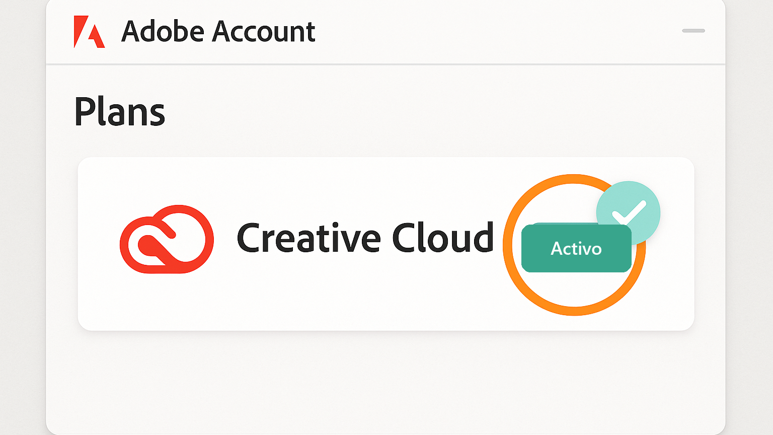 Sección Planes en account.adobe.com mostrando la membresía de Creative Cloud activa