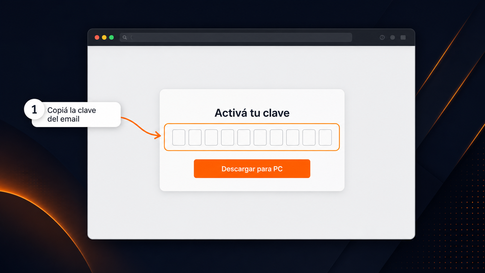 Página oficial de activación de OfficeSuite con los casilleros para la clave — ilustración editorial