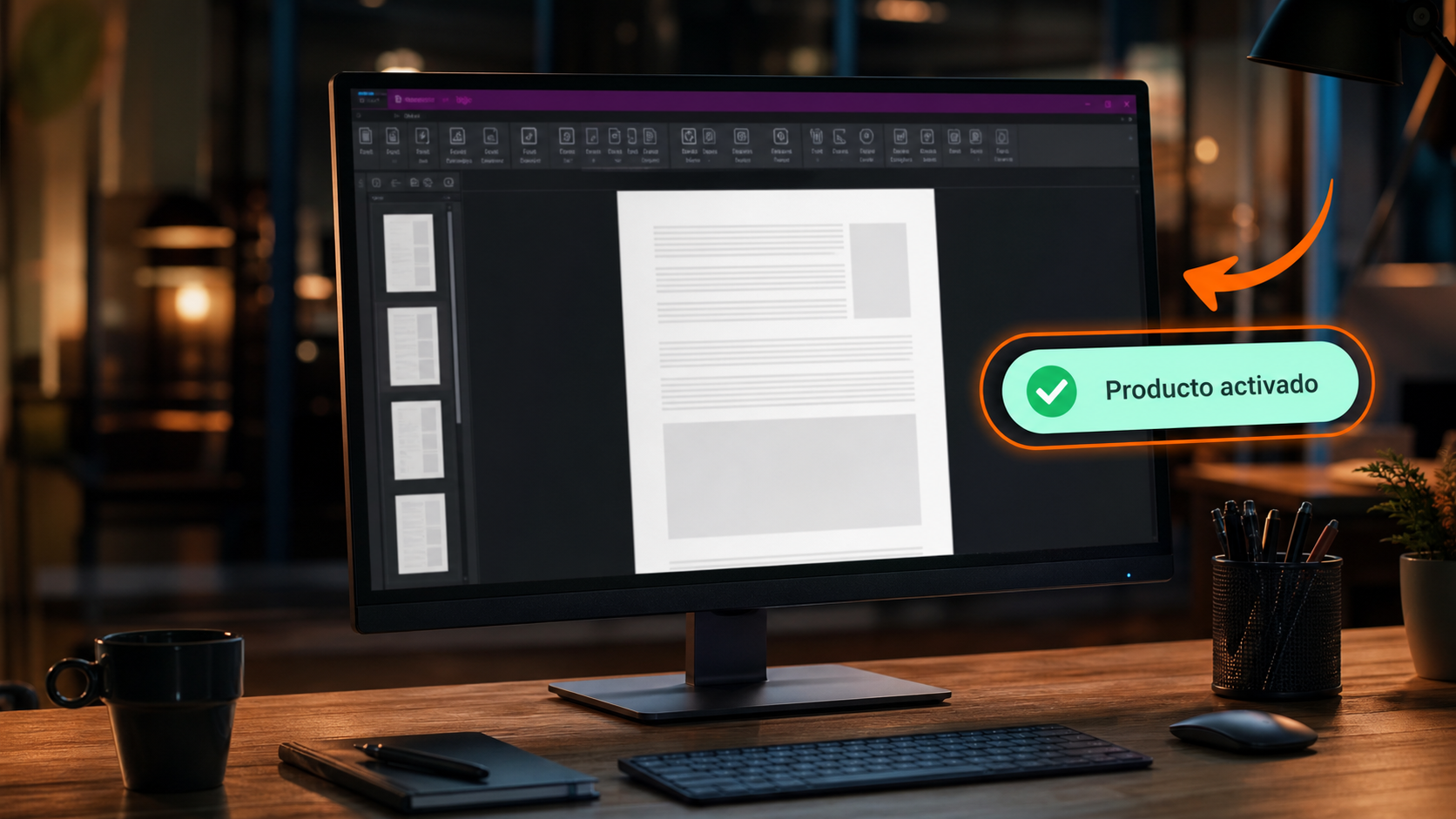 Power PDF Advanced activado y abierto con un documento en Windows — ilustración editorial