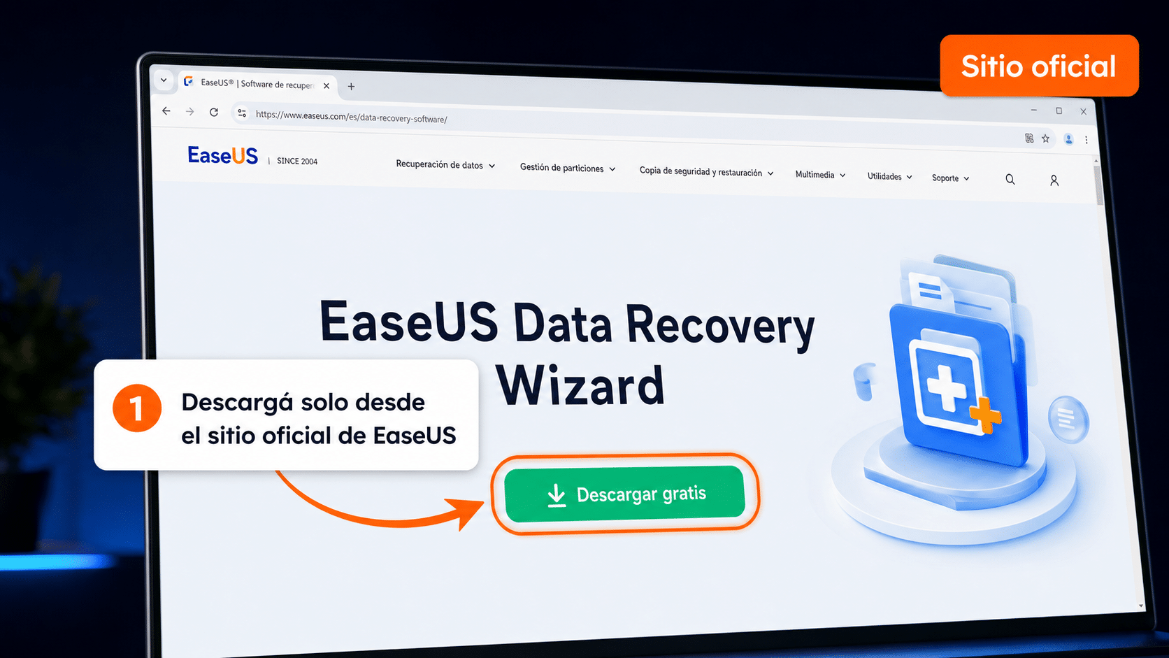 Descarga oficial de EaseUS Data Recovery Wizard desde el sitio de EaseUS