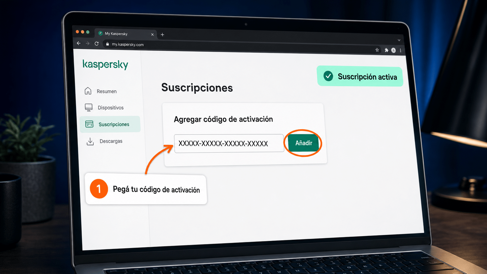 Ingresar el código de activación de Kaspersky en la aplicación