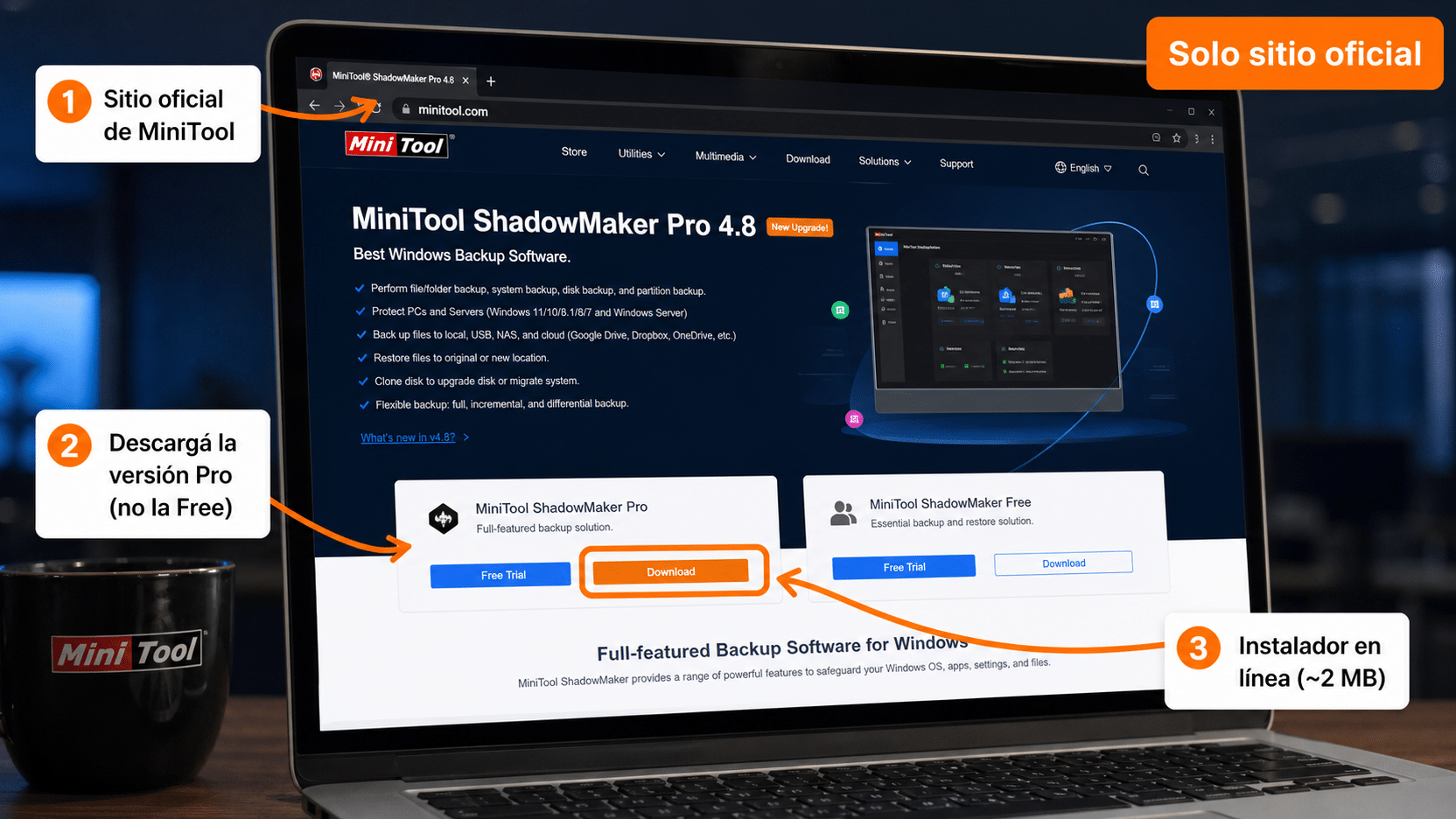 Sitio oficial de MiniTool con el botón para descargar MiniTool ShadowMaker