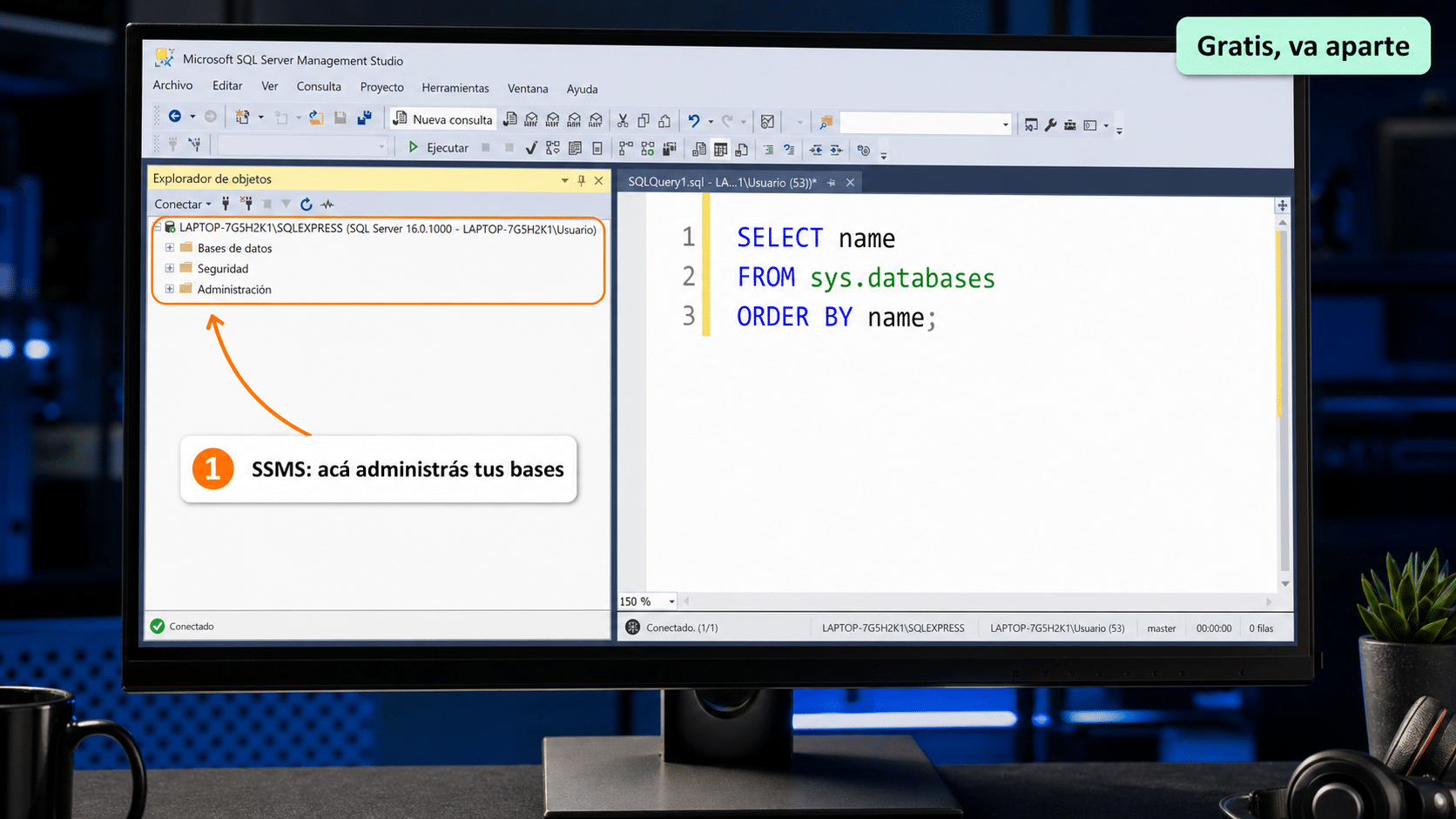 SQL Server Management Studio conectado mostrando el Explorador de objetos