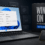 Arte editorial sobre el catálogo de aplicaciones para PC con Windows y arquitectura Arm, con una notebook liviana y fichas de programas