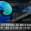 Arte editorial del logotipo de Microsoft Edge junto a una notificación de estafa cancelada por una barra de metal, sobre fondo oscuro