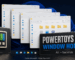 Arte editorial del escritorio de Windows con cuatro ventanas apiladas de la misma aplicación y el logo de PowerToys