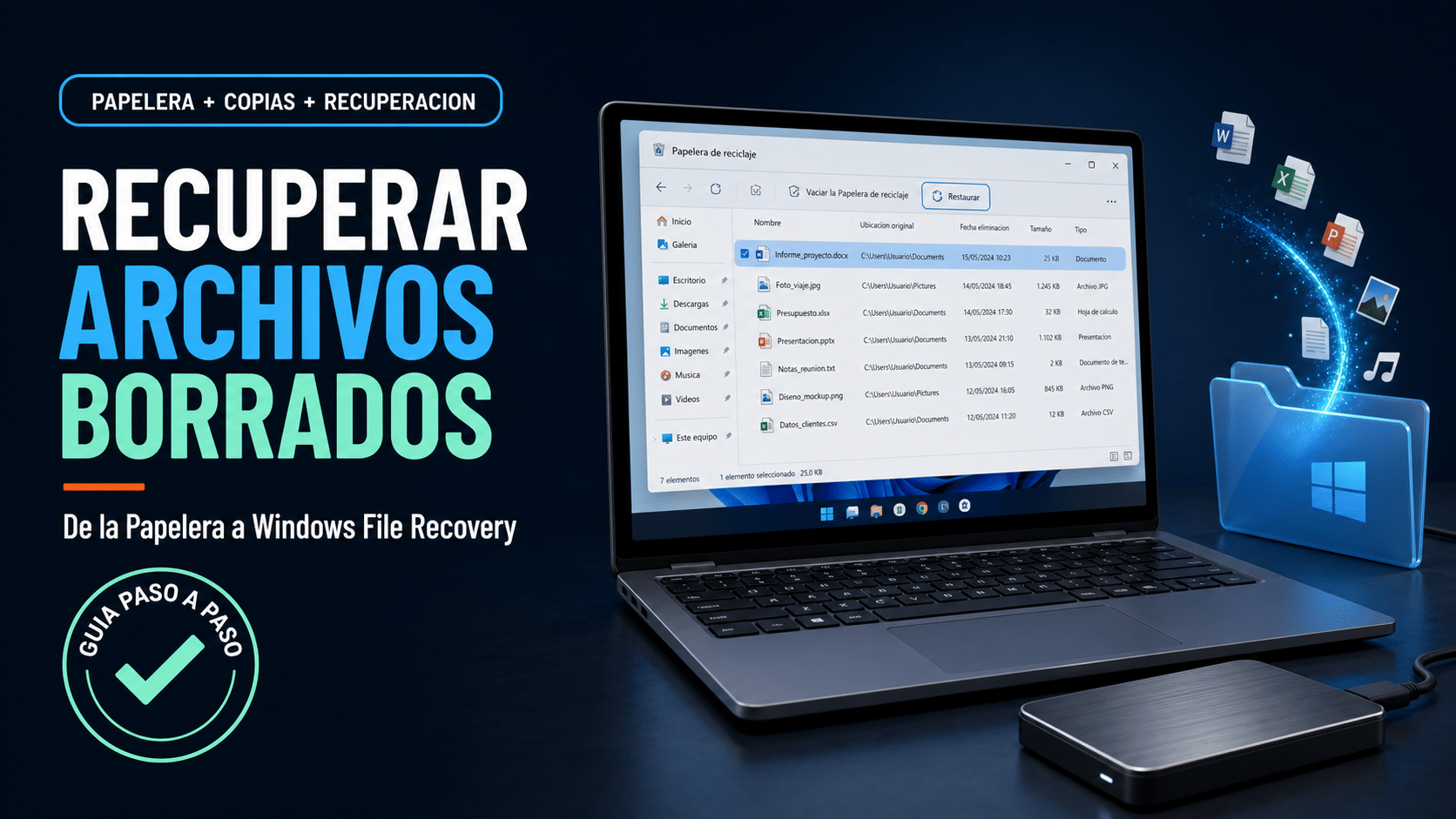 Recuperar archivos borrados de la Papelera en Windows con métodos oficiales paso a paso