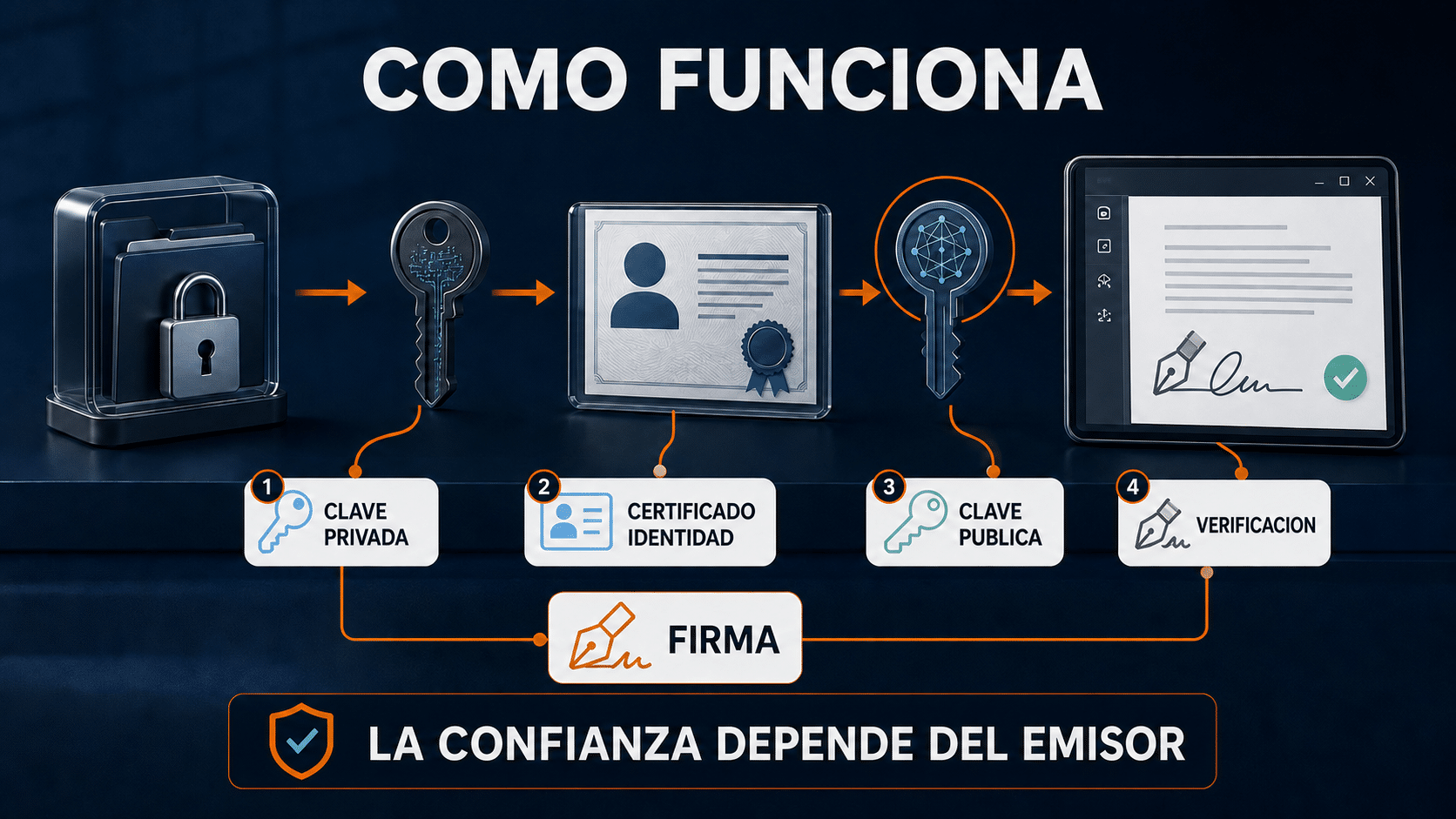 Anatomía de una firma digital PDF con clave privada certificado y verificación