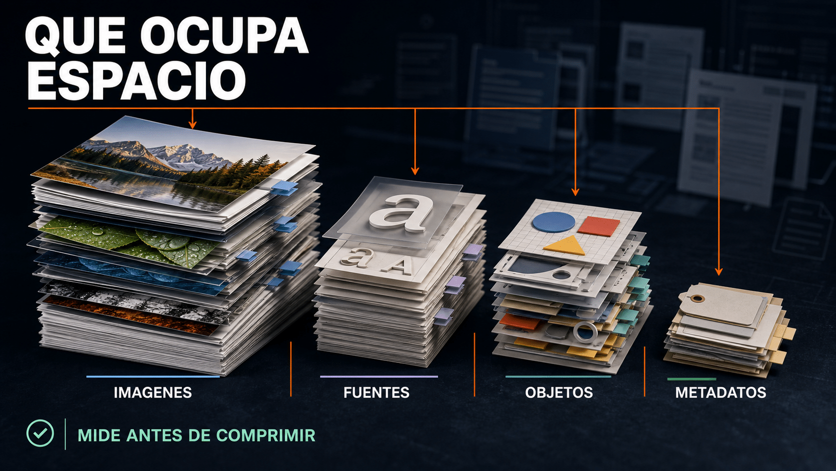 Diagnóstico del peso de un PDF dividido entre imágenes, fuentes, objetos y metadatos