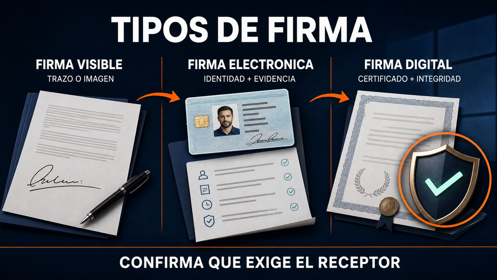 Comparación entre firma visible, firma electrónica y firma digital con certificado