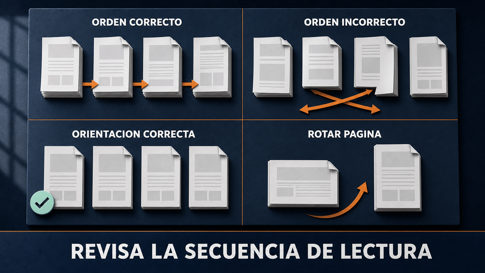 Matriz conceptual para decidir el orden de páginas y corregir su orientación