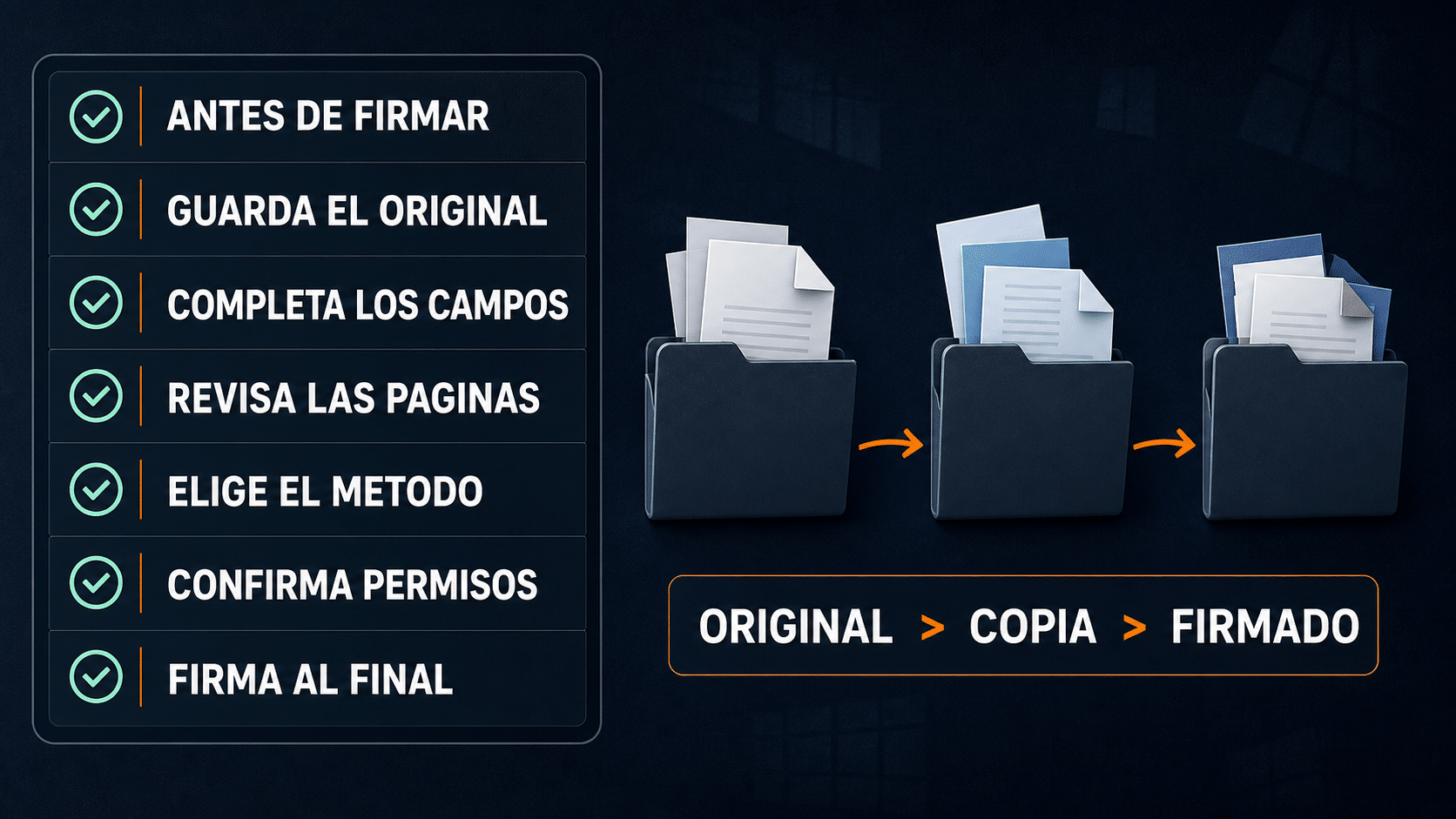 Checklist para preparar un PDF, elegir el tipo de firma y conservar el original
