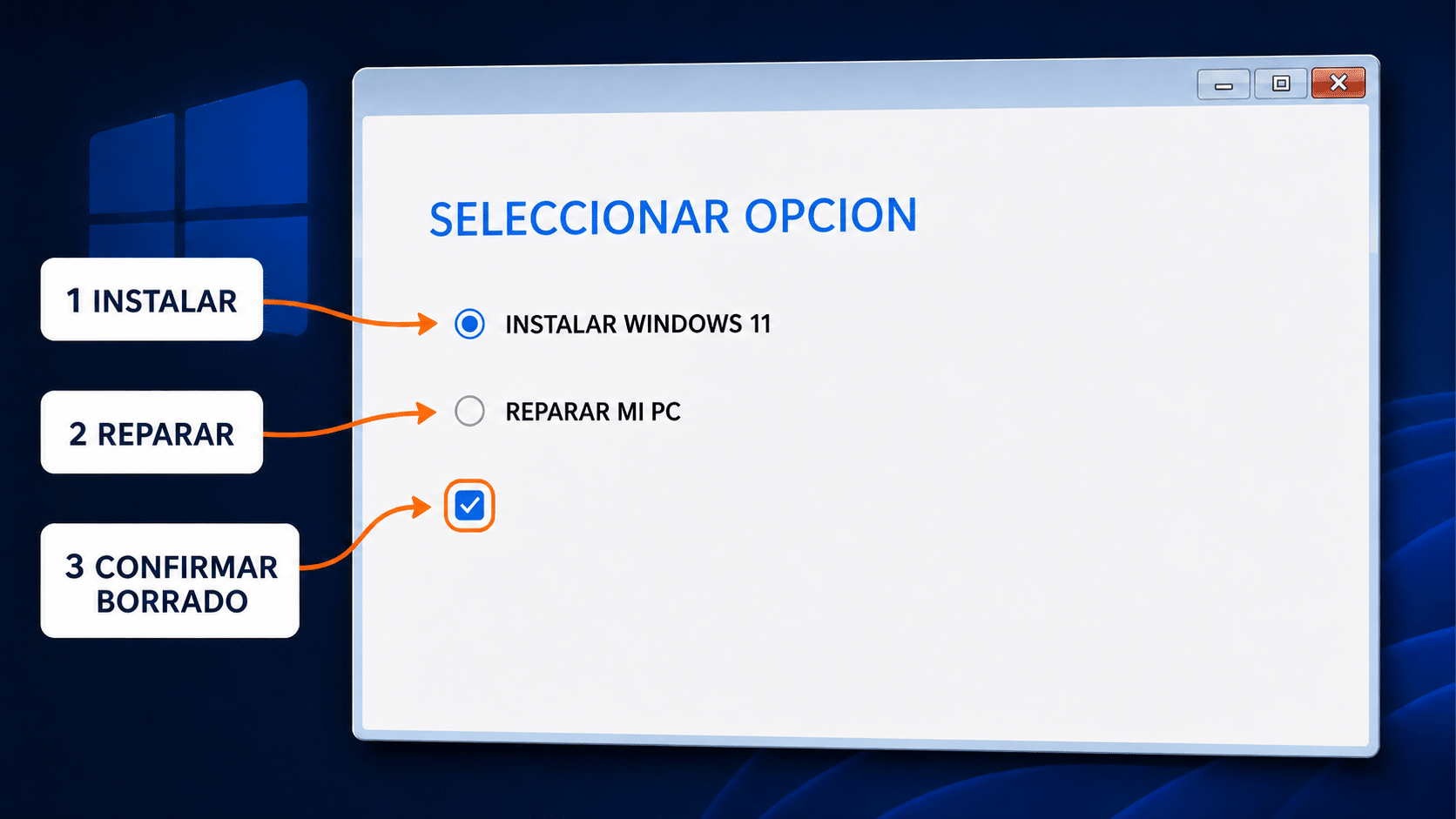 Pantalla oficial para instalar Windows 11 o reparar la PC